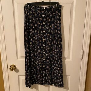 Worthington Floral Button-Front Maxi Skirt - Dark Blue